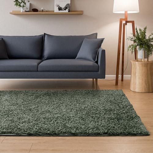 Interiyou Hochflor Teppich Sofia - 80x150 cm Hellgrün - flauschig und einfarbig - waschbar und rutschfest - weicher Langflor