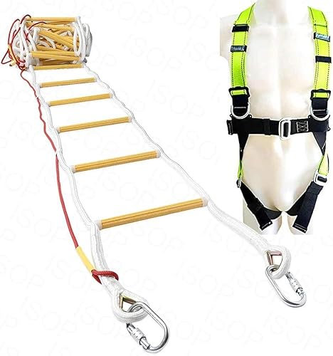 Balcony Escape Ladder 4 Storey | 10m (32ft) Height Emergency Rope Hanging Ladder with Full Body Belt and Safety Cord | – Window Fire Escape, Foldable, Anti-Slip, Home Use - Heavy Duty Rescue Kit