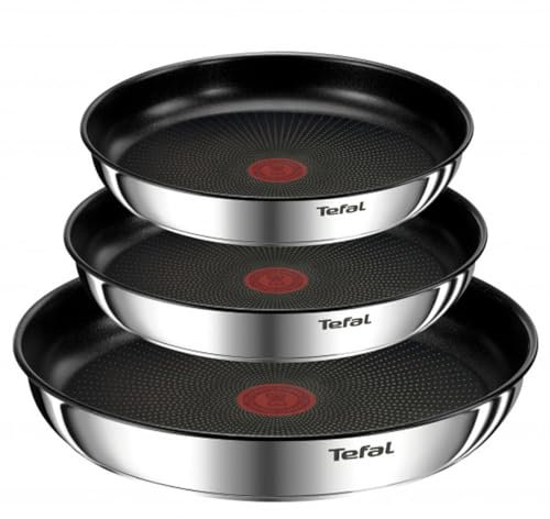 Tefal Ingenio Emotion - Juego de 3 Sartenes 22/24/28 cm + Mango extraíble, Apto inducción, antiadherentes, revestimiento titanio, Thermo-signal, apto lavavajillas y horno