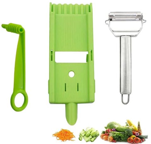 Pelador de frutas multifuncional 2 en 1, pelador de patatas, 3 piezas 2 en 1, triturador y rebanador, antideslizante, cortador de verduras, cortador de verduras duradero para verduras
