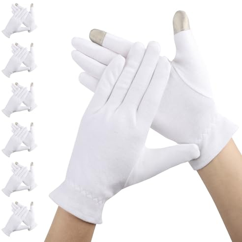 Segbeauty Baumwollhandschuhe Weiß, 6 PaarBaumwollhandschuhe Neurodermitis, Handschuhe Baumwolle für Ekzeme, Feuchtigkeitsspendend, Trockene Hände (L)