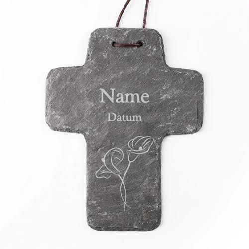 private grief Kreuz aus Naturschiefer als Andenken an einen lieben Verstorbenen (Calla, klein)