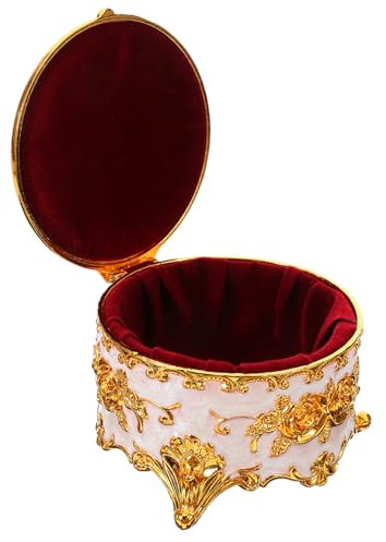 Levemolo Runde Schmuckschatulle Aus Emailliertem Metall Mit Geprägter Rosendekoration Robuste Schmuckaufbewahrung Für Ringe Halsketten Und Ohrringe Elegantes Deko-case in Weiß Für Damen