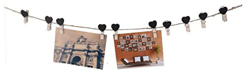OSOLADY 10stücke Holzherzklemmen Für Hochzeit Bilder Zum Aufhängen Party-Dekoration Schwarz Schnur Bastelzubehör