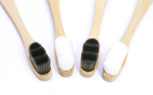 Brosses à dents micro-nano en bambou extra doux avec 20 000 poils conçus pour les gencives sensibles, enfants et adultes (noir et blanc, 4P)