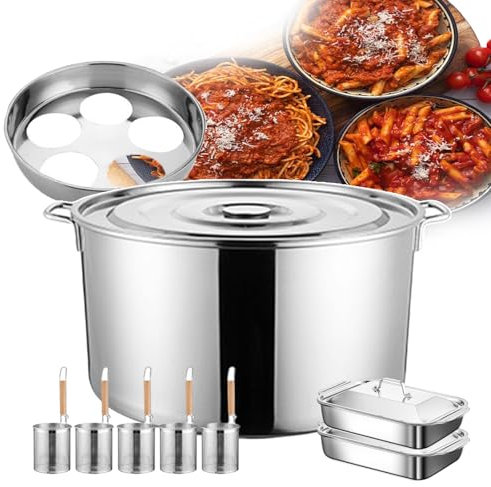 QUSYZD Juego de Olla Comercial para cocinar Espaguetis y Fideos con Cesta coladora, ollas para Pasta multiollas con Divisor de 5 Orificios, ollas manuales para Hacer Pasta con Tapa de Ace,