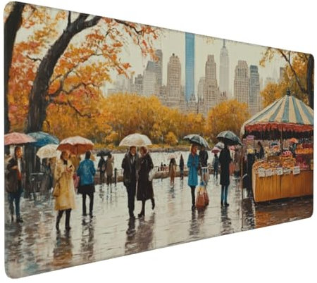 Gaming Mauspad XXL Herbst Mousepad 800x400x4mm Stadt Verlängertes Mauspad Schreibtischauflage,Genähte Kanten Mauspad,Verbessert Präzision und Geschwindigkeit Wasserdicht Geeignet für Büro und Spiele