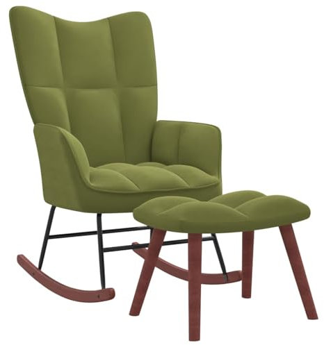Sufrk Schaukelstuhl mit Hocker Samt Hellgrün Armlehnsessel, Relaxsessel, Schaukelsessel für Schlafzimmer, Wohnzimmer