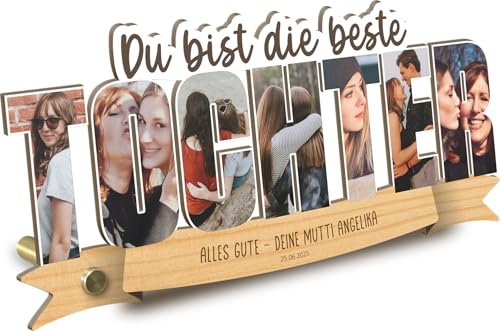 Generisch Tochter Geschenk personalisiert - Foto Geschenk Holzbild - Geschenke Tochter, Schriftzughalter, Geschenkidee Töchter Geburtstag, Geschenkidee Für Kind, Geburtstagsgeschenk Kind