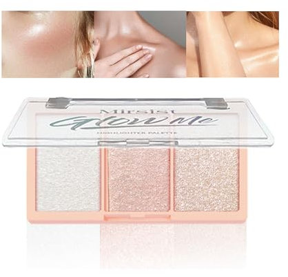 Highlighter Powder Palette - Highly Pigmented Shimmer Formula - Facial Bronzers & Illuminator - Waterproof - Neutral Pink