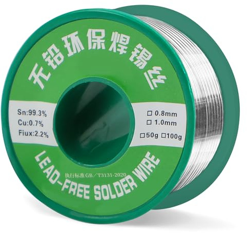 Erzekrim Lötzinn Draht, 1mm, 100g, Sn99,3 Cu0,7, Bleifreies Lötdraht mit Kolophonium für Elektronik und Heimwerken (1mm/100g)