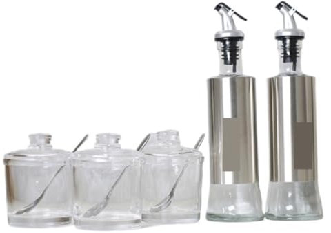 AMULONG Aceitero Aceitera y Vinagrera Juego De 5 Botellas De Aceite De Oliva Y Vinagre, Dispensador De Vidrio, Dispensador De Condimentos For Cocina Aceiteras para Cocina