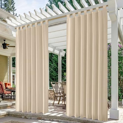 Icegrey Outdoor Vorhang Wasserdicht 1 Stück Outdoor Gardinen Blickdicht Pavillon Vorhänge mit Abnehmbaren Schlaufen Outdoorvorhänge fürTerrasse Pergola. Beige