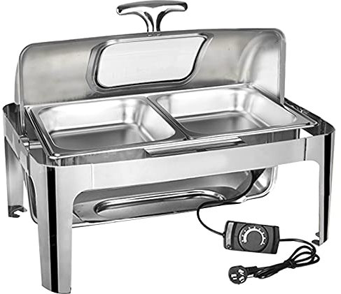 Chafing Dish Elettrico/Scalda Vivande Elettrico Buffet, Scaldavivande per Buffet in Acciaio Inossidabile, Feste e Banchetti, Contenitore Scalda Cibo Professionale con Coperchio in Vetro