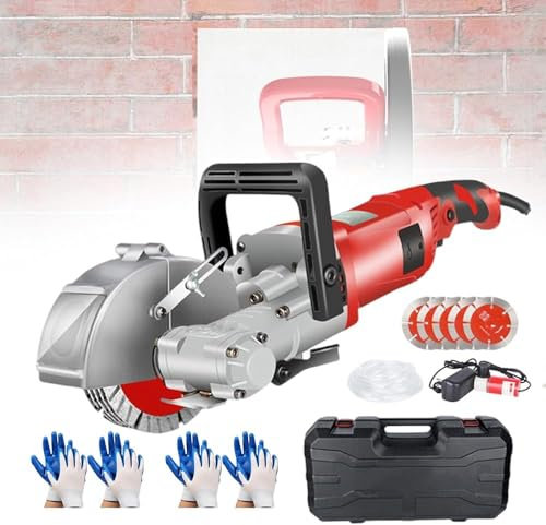 Rainureuse Murale 4000 W, Machine À Rainurer Électrique avec 4 Gants Et Boîte À Outils, Coupe-Béton Mural, Machine À Rainurer Le Béton, 7500 TR/Min pour Les Coupes of(Color:Rouge)