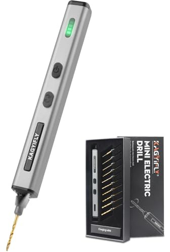 KAGYIFLY Mini Electric Drill Pen, High Torque Drill with Led Lights, Rechargeable, Needle Vise Hand Drill Kit, 10 HSS Bits, DIY, Wood, Jewelry Making
