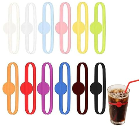Pack of 12 Glass Markers, Glass Marking Drinking Glass, Silicone Colourful Wine Glass Markers, Reusable Reversible Glass Markers, Glass Bottle Markers, for Drinking Glasses, Beer Bottles, Bar Party