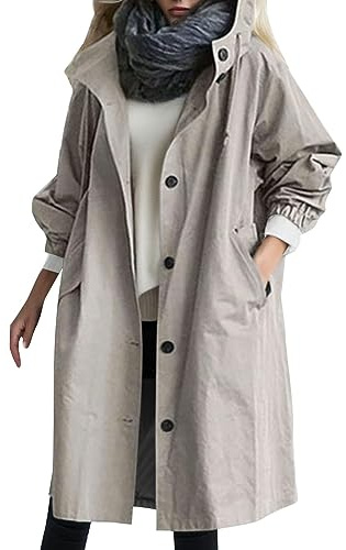 Veste coupe-vent à double boutonnage pour femme avec cordon de serrage à capuche et manche longues coupe-vent revers léger manteau décontractés