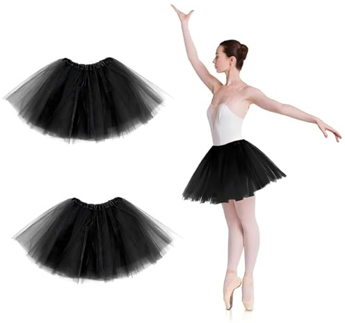 YCZARD 2Pcs Women's Tulle Skirt Teen Adult Black Elastic Tulle Tutu Skirt for Dress-up Ballet Dancing Skirts for Women and Teens