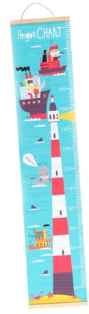 Wandbehang Lineal Wachstumstabelle für Kinder im Nordischen Stil | Öl Leinwand, Holzdetails, Rollbar zur Aufbewahrung, Leicht Aufzuhängen, Zimmerdeko, Leuchtturm Motiv