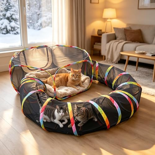 2-in-1 Katzentunnel und Freilaufgehege, faltbarer Pet Playpen für Katzen, Kaninchen, Frettchen, Welpen, atmungsaktiv, wasserdicht, tragbarer Outdoor-Laufstall für Garten, Balkon, Camping, Innenbereich