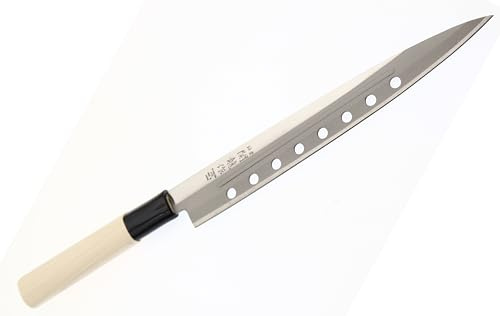 Cocktail7 Couteau Japonais Yanagiba Sashimi Sushi Couteaux de Cuisine pour Filet de Poissons Japon Acier Inoxydable Lame 21 cm Fabriqué au Japon (Avec Alvéoles)