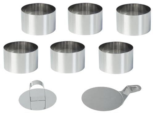 Casativo Dessert- & Speiseringe (6er-Set) Ø 8 cm mit Heber & Stampfer – Profi-Anrichtringe aus rostfreiem Edelstahl für kreative Gerichte