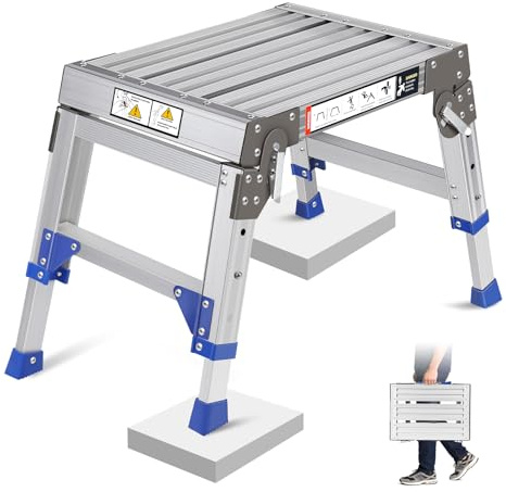 Sgabello pieghevole in alluminio per carichi pesanti (fino a 362 kg), 3 livelli di altezza regolabile (32 – 42 cm), cavalletto antiscivolo per camper, garage e box da tetto