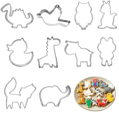 LTMMC 10PCS Animal Cookie Cutters Stainless Steel Baking Sandwich Set | 10 animal shapes cookie cutters, food-grade stainless steel, safe smooth edges, also for sandwiches, pancakes and fondant