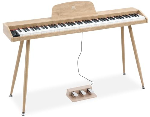 MUSTAR 88 Tasten Digitalpiano mit 3-Pedal-System für Anfänger, Hellholz | Tragbares E-Piano voller Größe, Reichhaltige Sounds & Rhythmen, USB-MIDI, Ständer, Stereo-Lautsprecher