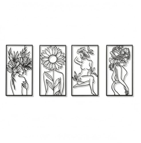 Colcolo 4 Piezas Arte de Pared Abstracto Set Mural Metal Formas Mujer Línea Fina Composición Coordinada Marco Robusto con Colgado Fácil Adecuado para Sala Dormitorio Pasillo Entrada