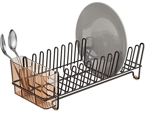 mDesign Dish Tray - Practical Draining Rack for Sink - Great Draining Rack - Up to 12 Plates and Cutlery - Bronze