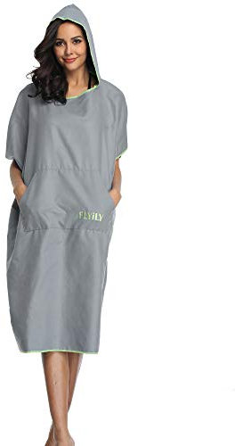 FLYILY Microfaser Surf Poncho Handtuch mit Kapuze Bademantel zum Schwimmen und Strand wechseln Einheitsgröße Alle Erwachsenen(Grey,L)
