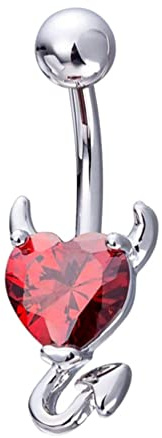 Holibanna Herz Bauchnabel Teufel Ring Kreative Ring Stahl Piercing Geschenk Schmuck für Frauen Mädchen (rot)