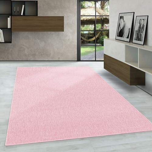 Carpetsale24 Teppich 80x250 cm Rosa, Einfarbiger Kurzflor Schlingenteppich für Langen Flur, Küche oder Durchgang, Pflegeleicht, modern & maschinengewebt