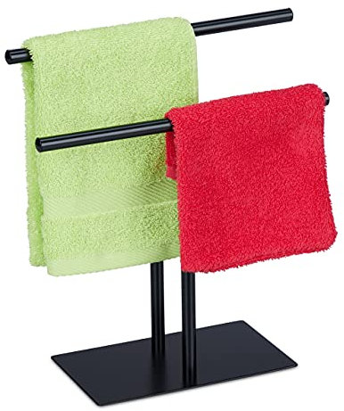Relaxdays Handtuchständer, Waschlappenständer, HBT: 31 x 28,5 x 12 cm, 2 Stangen, Schmuckständer, Bad & Küche, schwarz