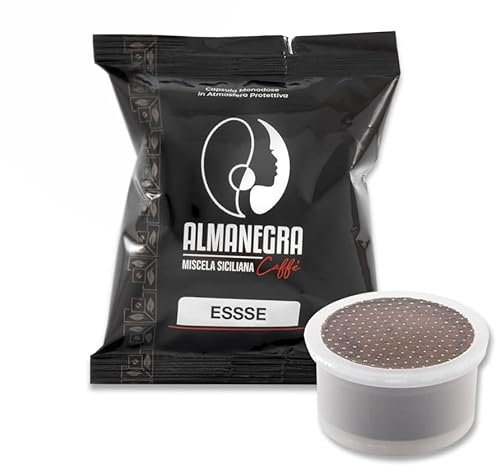 100 Capsule Cialde Almanegra Caffe– Compatibili con Macchine Essse Esse Caffè – Miscela Forte, Tostatura Scura – Caffè Cremoso Made in Sicily