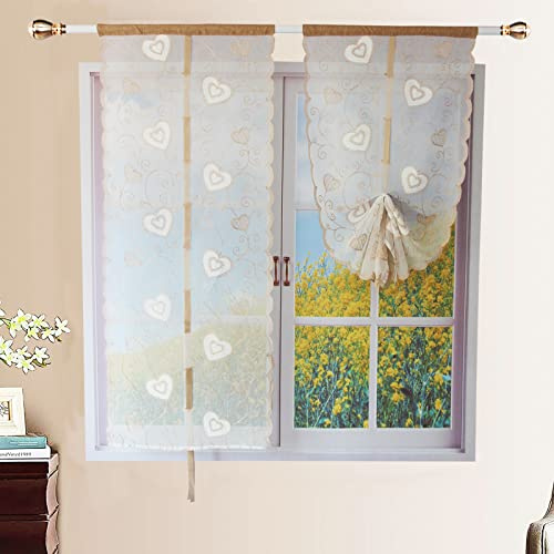 Tende da cucina ricamate con filato Dolly，Tenda per Soggiorno Camera Balcone Finestra e Interni 2 Pannelli,Beige,60x240cm