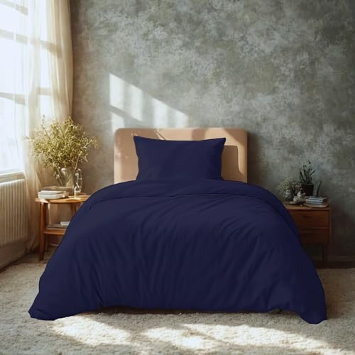 Komfortec Juego de Ropa de Cama de 135 x 200 cm con 1 Funda de Almohada de 40 x 80 cm, de Microfibra cepillada, Color Azul Oscuro