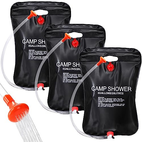 Bekith 3 Pack 5 Gallons/20L Solar Shower Bag, Portable Camping Shower Bag for Camping Beach Swimming Outdoor Traveling Hiking Summer Shower