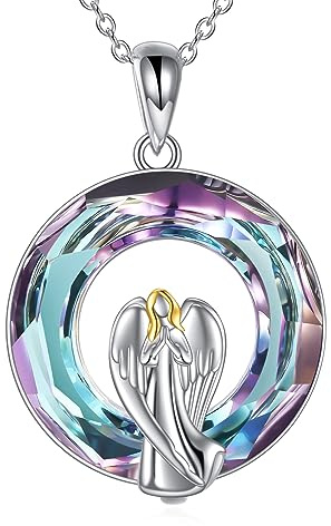 SLIACETE 925 Sterling Silber Schutzengel Kette österreichischem Kristall für Frauen Mädchen Schutzengel Anhänger Halsketten Engel Schmuck Geschenke für Mutter Tochter Ehefrau Freundin