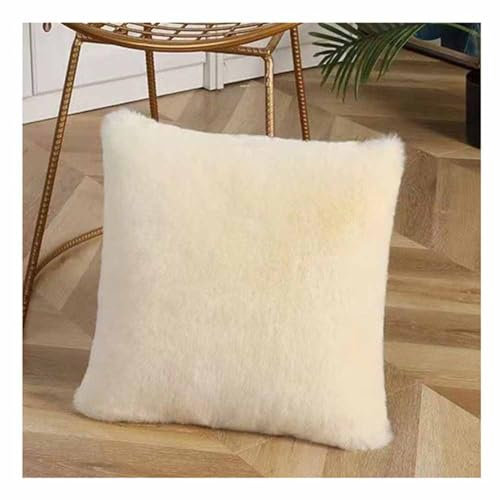 SHTGOI Kunstfell Kissen Weicher Plüsch Sofakissen Einseitig Pelz Kissenbezüge mit Füllung Flauschig Couchkissen Winter Zierkissenbezüge Dekokissen für Wohnzimmer Sofa, Stuhl 50 * 50cm Beige