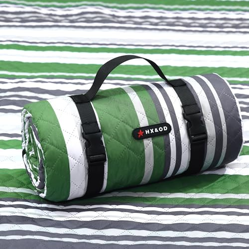 HX&OD Extra Large Outdoor Picnic Blanket 80”x80” Waterproof Picnic Mat Foldable 3-Layer Camping Blanket Portable with Carry Strap Park Blanket for Grass Park, Hiking, Travel, Concerts, Indoor(Green)