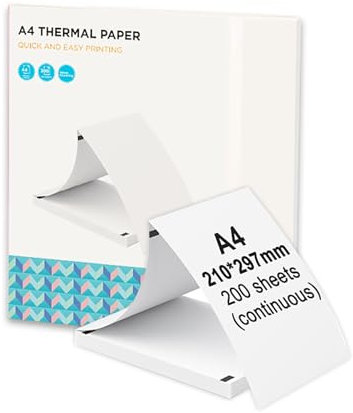 Bisofice Thermopapier A4-200 Blatt, A4 Druckerpapier für Thermodrucker Mobiler Drucker Peripage A40, A81, L81, A80, M832, M08F, 210 x 297 mm, 200 Blatt