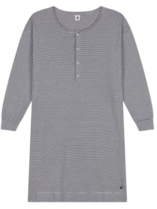 Petit Bateau A0AXV Chemise de Nuit Manches Longues Femme, Smoking/Marshmallow M