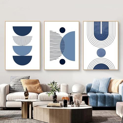Martin Kench 3er Boho Bilder Set Moderne Poster Set Abstrakt Blau Pflanze Blätter Wandbilder Wohnzimmer Leinwandbilder Wandposter Wohnzimmer Schlafzimmer Decor (M,30x40cm)