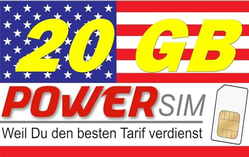 Power Sim USA T-Mobile Netz Prepaid Karte 20 GB Datenvolumen + Allnet Flat