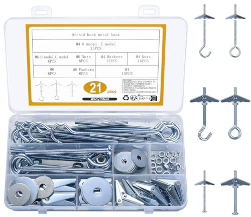 Qeapug 21 Sets M4 M6 Gancio Soffitto Cartongesso, Gancio Lampadario, Tasselli a Molla per Cartongesso, Tasselli Basculanti con Gancio, Viti a Ginocchiera per Appendere Piante Lampade