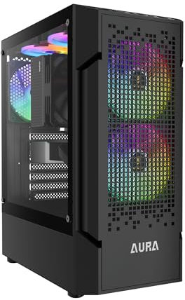 GAMDIAS Aura GC7 ARGB Caja PC ATX Mid Torre, Panel Lateral de Vidrio Templado sin Herramientas, Panel Frontal de Malla de Gradiente de Alta Circulación de Aire, 3 Ventiladores de 120 mm Preinstalados