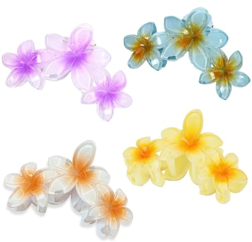 NJCXOLA 4 pinzas para el pelo con diseño de flores, pinzas para el pelo grueso, pinzas antideslizantes para mujer, pinzas hawaianas para el pelo